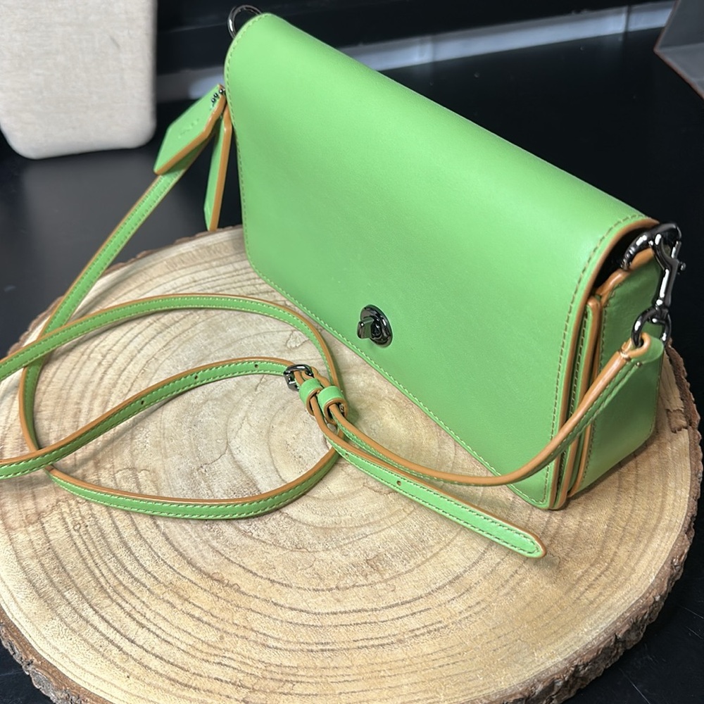 Coach Pistachio Dinky Glovetanned Green Leather Crossbody Shoulder Bag Purse - Picture 4 of 15